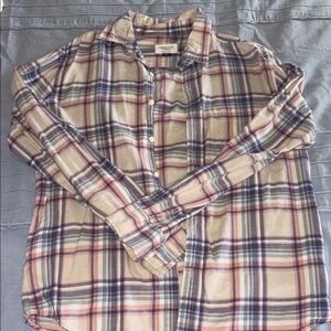 American Eagle Women’s Casual Plaid Shirt - Beige and Navy